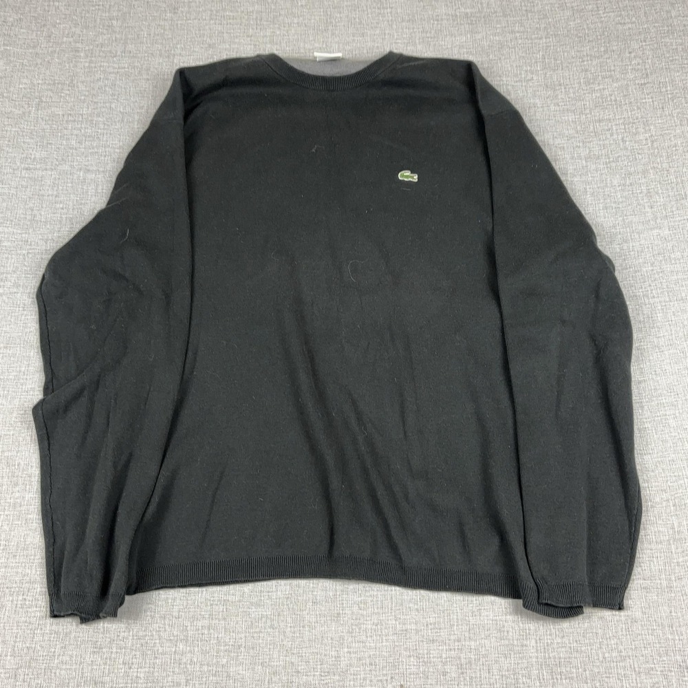 Lacoste Sweater Mens 4XL Black 100% Cotton Crewneck Knit Pullover Croc‎ Logo